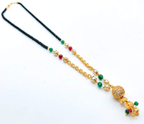 Green & MAroon Stone With Jerkan Gold Plated (Artificial) Mangalsutra With Artificial Black Beads Chain, Apx Size: 20-22 Cm