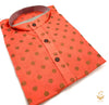 Bright Peach colour raw silk based kids printed kurta with white pajama pents