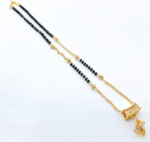 Golden Stone With Jerkan Gold Plated (Artificial) Mangalsutra With Artificial Black Beads Chain, Apx Size: 20-22 Cm