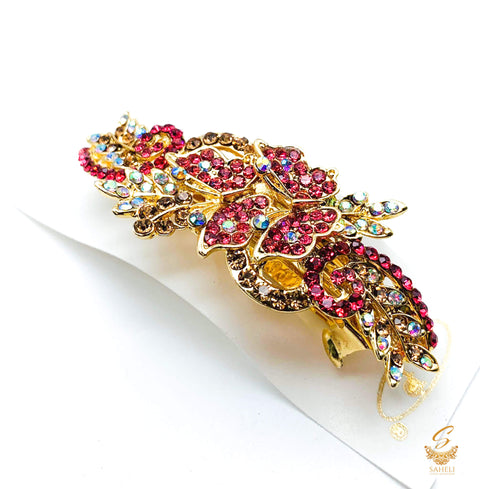 Lite Pink colour Crystals with jerkan stone beautiful hair clip