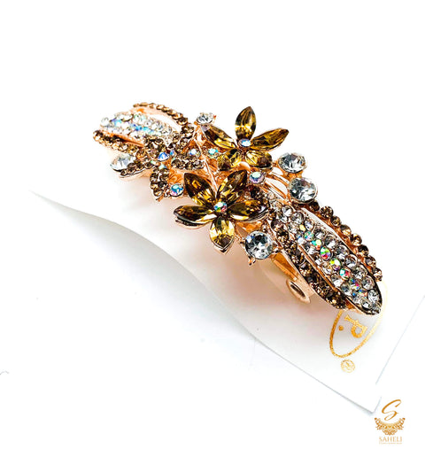 Golden & Silver colour Crystals with jerkan stone beautiful hair clip