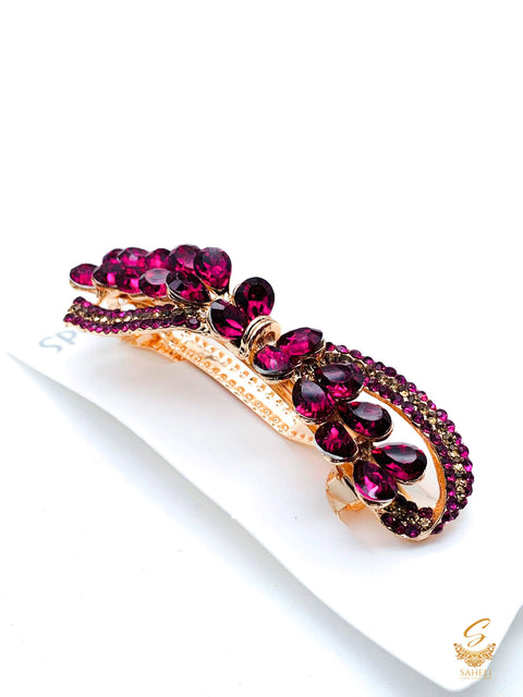 Deep Purple colour Crystals with jerkan stone beautiful hair clip