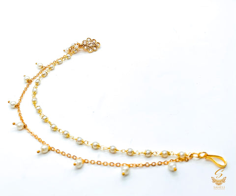 Golden Polki Stone With Pearl Work Mini Nose Ring Nath