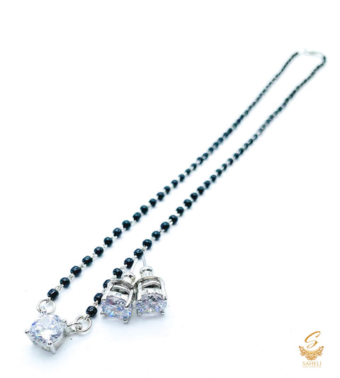 Silver American diamond stone beautiful mangalsutra with studs