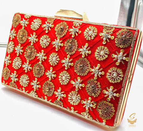 Red colour beautiful handwork designer clutch