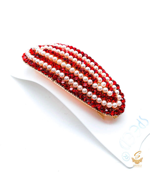 Red jerkan stone with white pearls beautiful hair clip