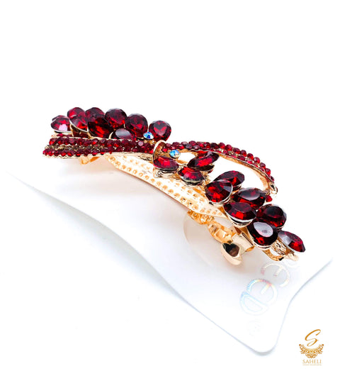 Deep MAroon colour Crystals with jerkan stone beautiful hair clip