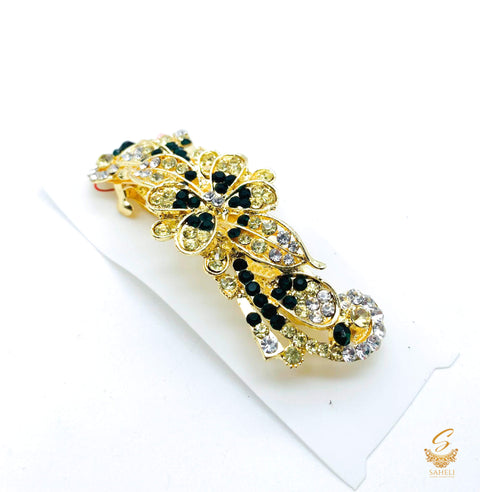 Deep KAi Green & Golden with Silver colour jerkan stone beautiful hair clip