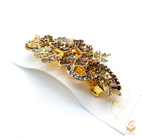 Golden colour Crystals with jerkan stone beautiful hair clip