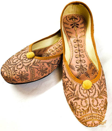 Metallic Rosegold colour pure leather soft cushioned punjabi jutti