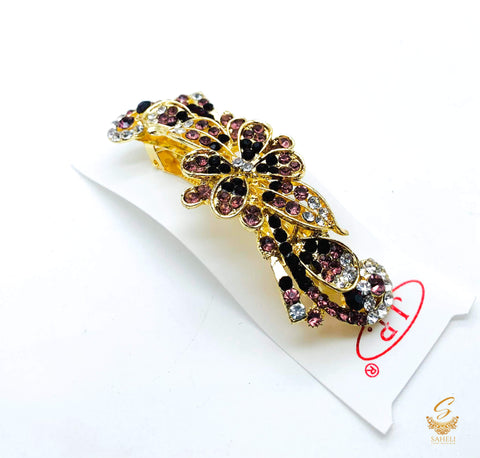 Deep Maroon & pink with Silver colour jerkan stone beautiful hair clip