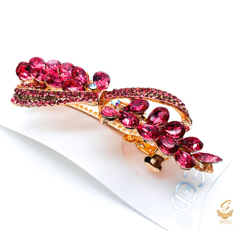 Pink colour Crystals with jerkan stone beautiful hair clip