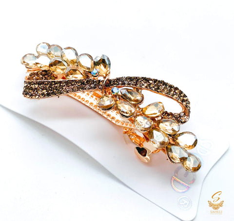 Golden colour Crystals with jerkan stone beautiful hair clip