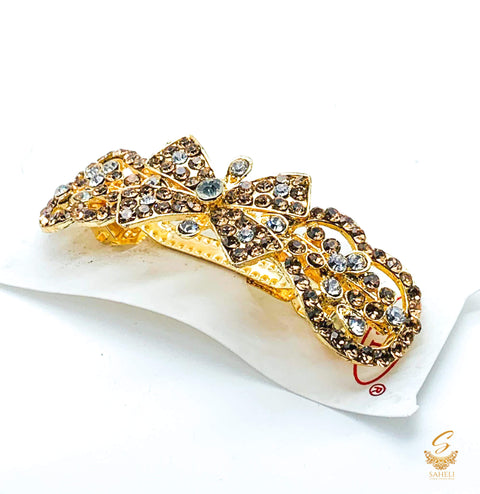Golden & Silver colour Crystals with jerkan stone beautiful hair clip