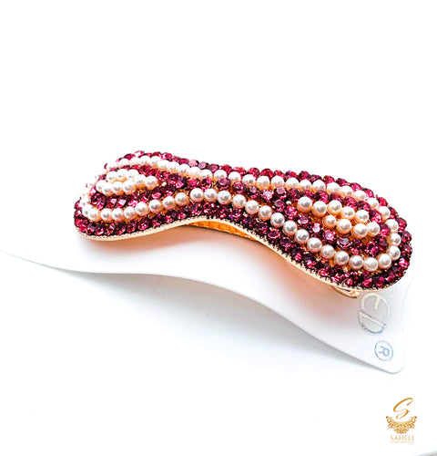 Pink jerkan stone with white pearls beautiful hair clip