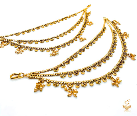 Bahubali style Golden stone with pearls beautiful earring support Sahare