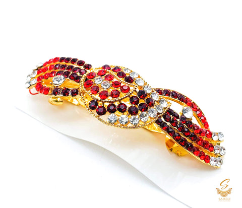 Red with Maroon & Silver colour jerkan stone beautiful hair clip