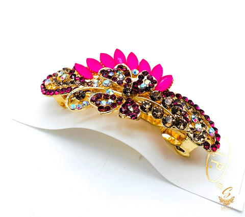 MAzenta Pink colour Crystals with jerkan stone beautiful hair clip