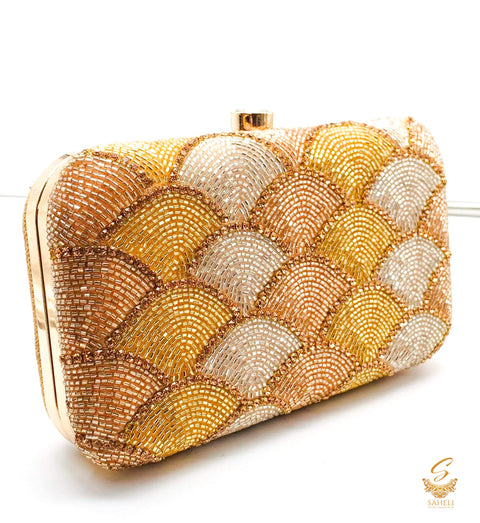 Rosegold, Silver and  Golden colour heavy Zardosi work designer clutch
