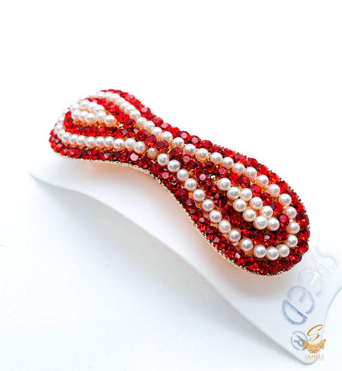 Red jerkan stone with white pearls beautiful hair clip