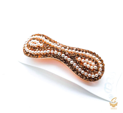 Golden jerkan stone with white pearls beautiful hair clip