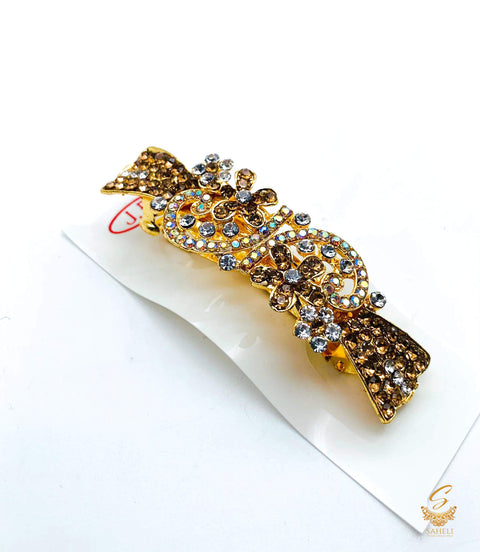 Golden & Silver colour Crystals with jerkan stone beautiful hair clip