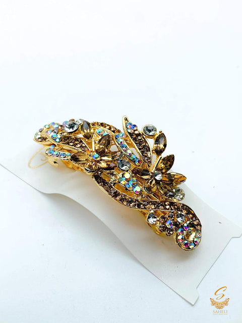 Golden colour Crystals with jerkan stone beautiful hair clip