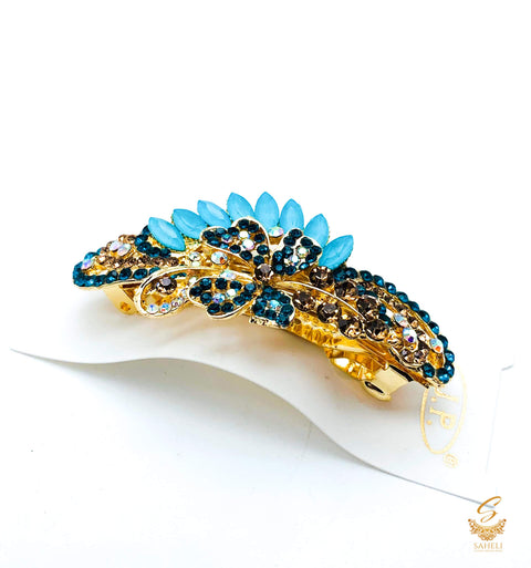 Dark Skyblue colour Crystals with jerkan stone beautiful hair clip