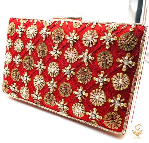 Maroon colour beautiful handwork designer clutch
