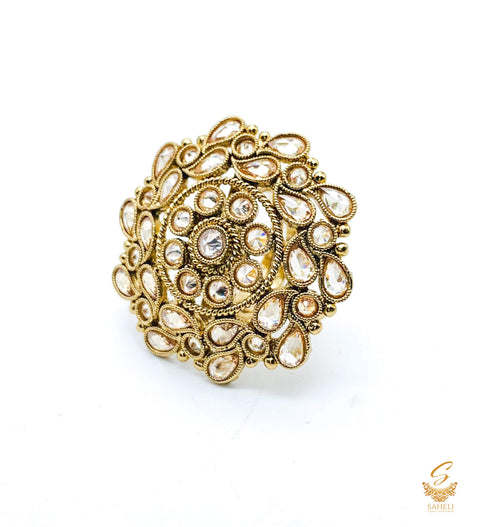 Golden Polki stone beautiful ring (adjustable)