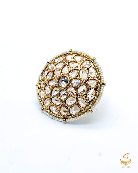 Golden Polki stone beautiful ring (adjustable)