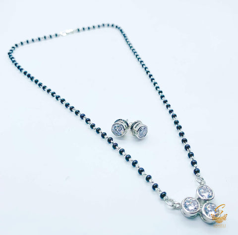 Silver American Diamond Stone Beautiful Mangalsutra With Studs