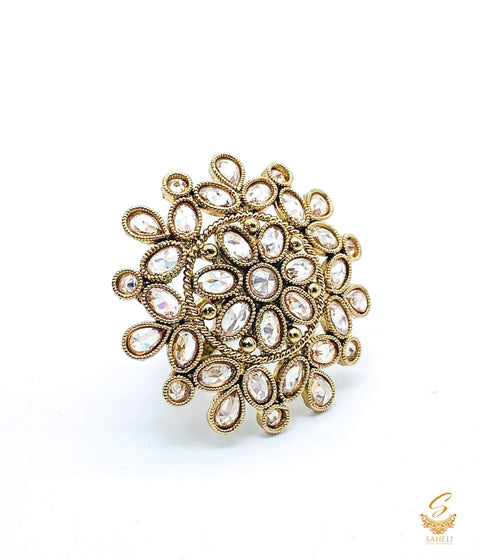 Golden Polki stone beautiful ring (adjustable)