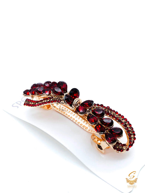 Maroon colour Crystals with jerkan stone beautiful hair clip