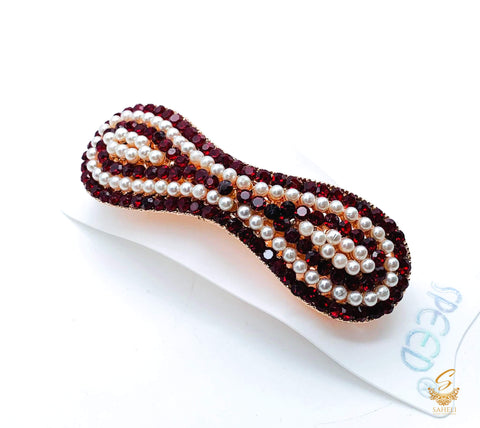 Maroon  jerkan stone with white pearls beautiful hair clip