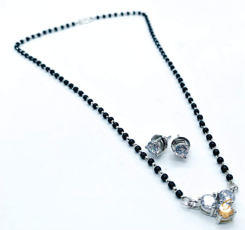 Silver American Diamond Stone Beautiful Mangalsutra With Studs