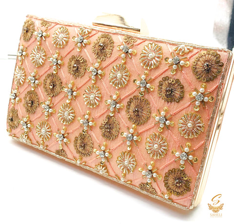 Peach colour beautiful handwork designer clutch