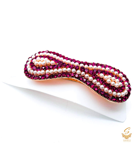 Purple Pink jerkan stone with white pearls beautiful hair clip