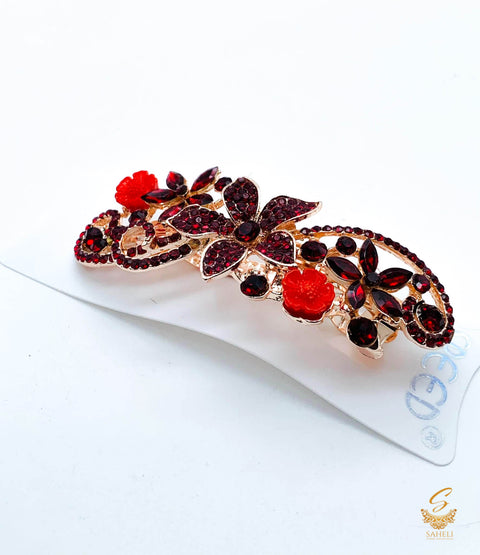 Dark Maroon colour Crystals with jerkan stone beautiful hair clip