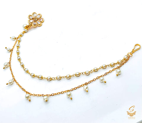 Golden Polki Stone With Pearl Work Mini Nose Ring Nath