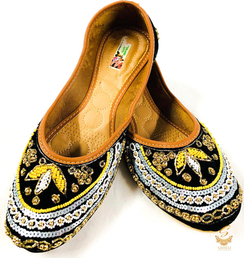 Black colour beaded handwork velvet based soft cushioned punjabi jutti