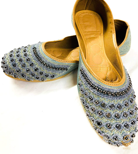 Silver grey Colour Beaded Hand Work Design Punjabi Jutti