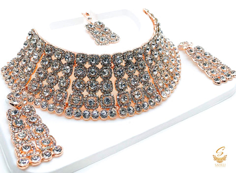Rosegold & Silver Jerkan Stone Beautiful Necklace Set