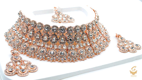 Rosegold & Silver Jerkan Stone Beautiful Necklace Set