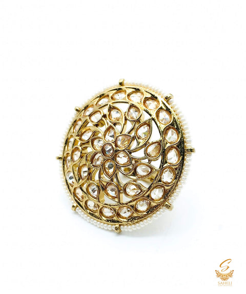 Golden Polki stone beautiful ring (adjustable)