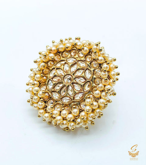 Golden Polki stone beautiful ring (adjustable)