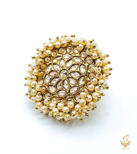 Golden Polki stone beautiful ring (adjustable)