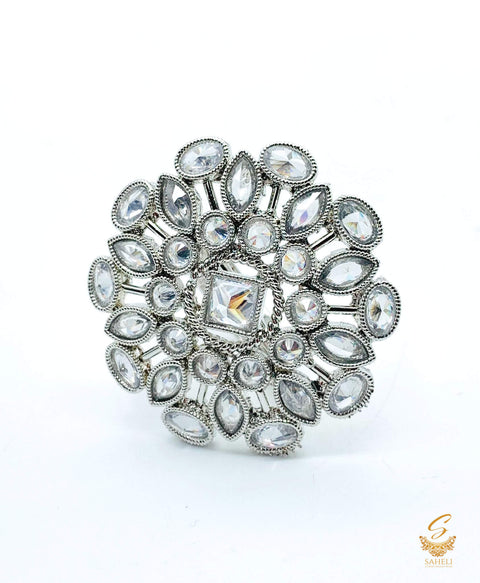 Silver Polki stone beautiful ring (adjustable)