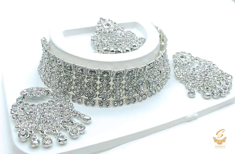 Silver Jerkan Stone Beautiful Necklace Set