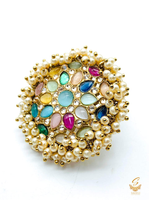 Multicoloured Polki stone beautiful ring (adjustable)